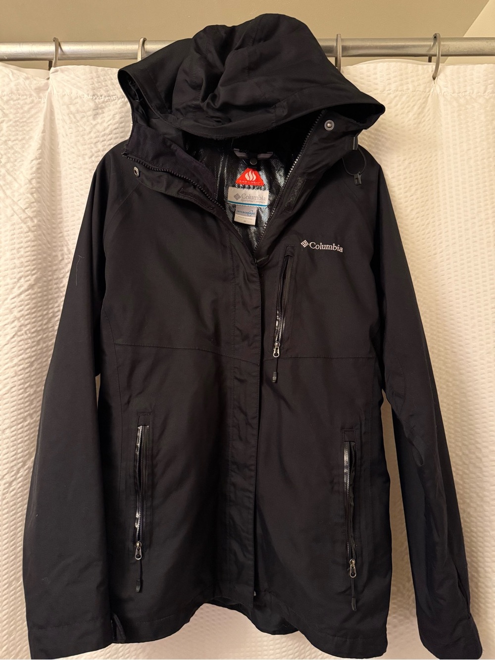 Columbia Hooded Interchange Omni Heat Jacket Sz M Black Omni Tech Waterproof